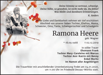 Traueranzeige von Ramona Heere von Mitteldeutsche Zeitung Dessau-Roßlau