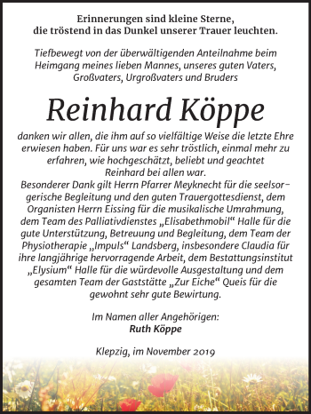 Traueranzeige von Reinhard Köppe von Mitteldeutsche Zeitung Halle/Saalkreis