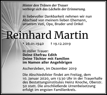Traueranzeige von Reinhard Martin von Mitteldeutsche Zeitung Aschersleben
