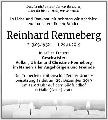 Traueranzeige von Reinhard Renneberg von Mitteldeutsche Zeitung Halle/Saalkreis