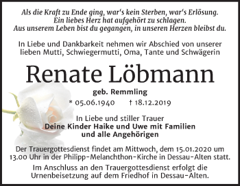 Traueranzeige von Renate Löbmann von Mitteldeutsche Zeitung Dessau-Roßlau
