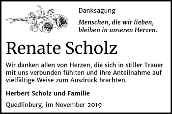 Traueranzeige von Renate Scholz von Mitteldeutsche Zeitung Quedlinburg
