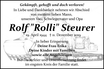 Traueranzeige von Rolf Steurer von Mitteldeutsche Zeitung Bitterfeld