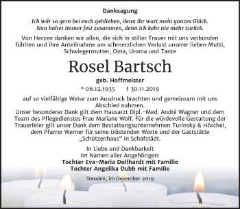 Traueranzeige von Rosel Bartsch von Mitteldeutsche Zeitung Halle/Saalkreis