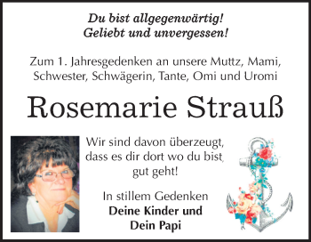 Traueranzeige von Rosemarie Strauß von Mitteldeutsche Zeitung Wittenberg