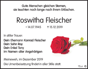 Traueranzeige von Roswitha Fleischer von Mitteldeutsche Zeitung Zeitz