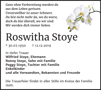 Traueranzeige von Roswitha Stoye von Mitteldeutsche Zeitung Wittenberg