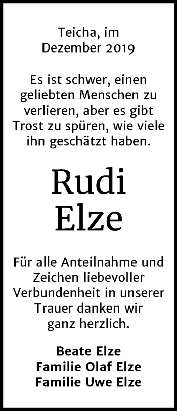 Traueranzeige von Rudi Elze von Mitteldeutsche Zeitung Halle/Saalkreis