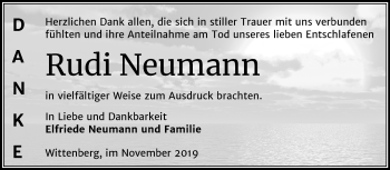 Traueranzeige von Rudi Neumann von Super Sonntag Wittenberg