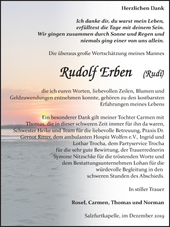 Traueranzeige von Rudolf Erben von Mitteldeutsche Zeitung Bitterfeld
