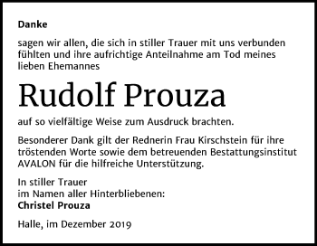 Traueranzeige von Rudolf Prouza von Mitteldeutsche Zeitung Halle/Saalkreis