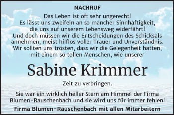 Traueranzeige von Sabine Krimmer von Super Sonntag Zeitz