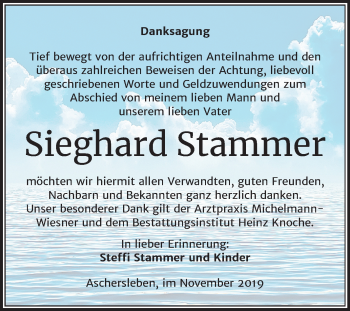 Traueranzeige von Sieghard Stammer von Mitteldeutsche Zeitung Aschersleben