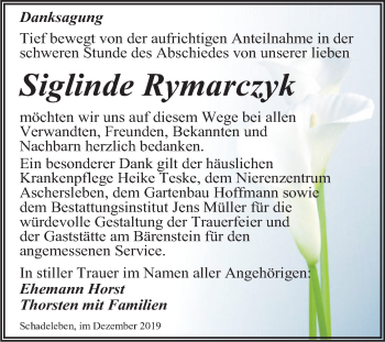 Traueranzeige von Siglinde Rymarczyk von Super Sonntag Aschersleben