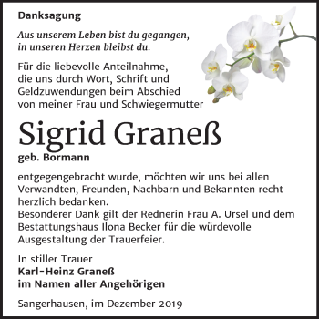 Traueranzeige von Sigrid Graneß von Mitteldeutsche Zeitung Sangerhausen