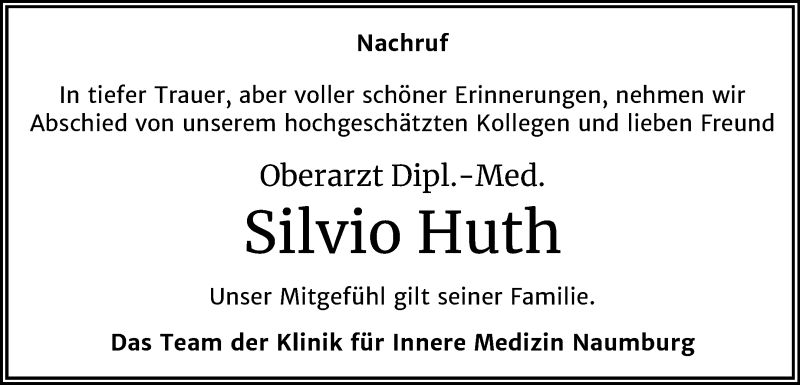  Traueranzeige für Silvio Huth vom 11.12.2019 aus Wochenspiegel Naumburg/Nebra