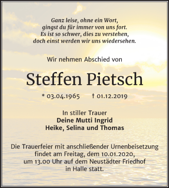 Traueranzeige von Steffen Pietsch von Mitteldeutsche Zeitung Halle/Saalkreis