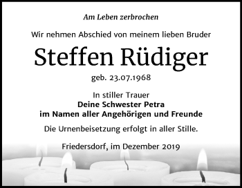 Traueranzeige von Steffen Rüdiger von Mitteldeutsche Zeitung Bitterfeld
