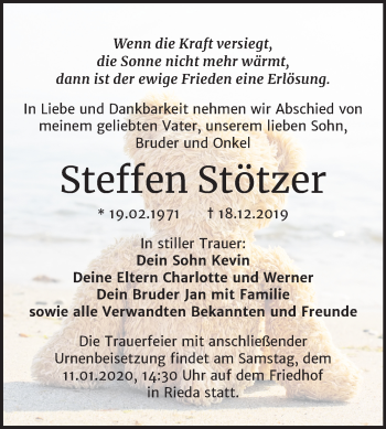 Traueranzeige von Steffen Stötzer von Mitteldeutsche Zeitung Bitterfeld