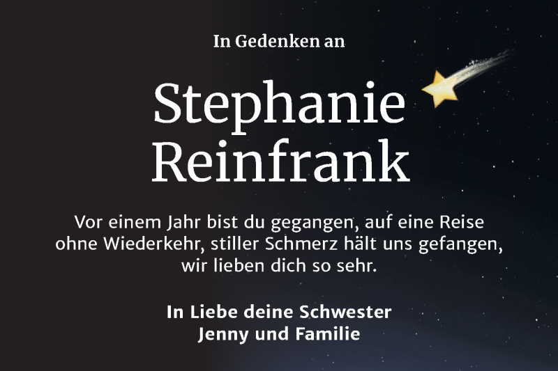  Traueranzeige für Stephanie Reinfrank vom 28.12.2019 aus Mitteldeutsche Zeitung Bernburg