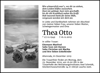 Traueranzeige von Thea Otto von Mitteldeutsche Zeitung Naumburg/Nebra