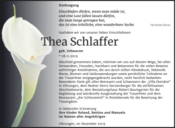 Traueranzeige von Thea Schlaffer von Mitteldeutsche Zeitung Sangerhausen