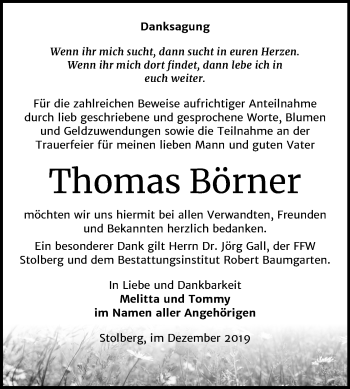 Traueranzeige von Thomas Börner von Mitteldeutsche Zeitung Sangerhausen