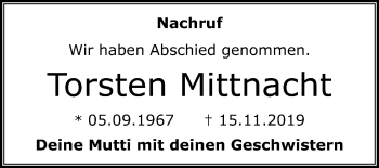 Traueranzeige von Torsten Mittnacht von Mitteldeutsche Zeitung Wittenberg