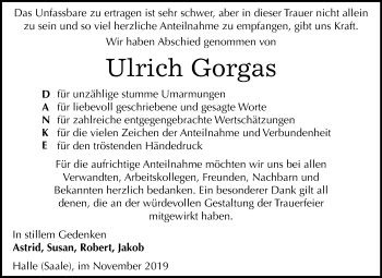 Traueranzeige von Ulrich Gorgas von Mitteldeutsche Zeitung Halle/Saalkreis