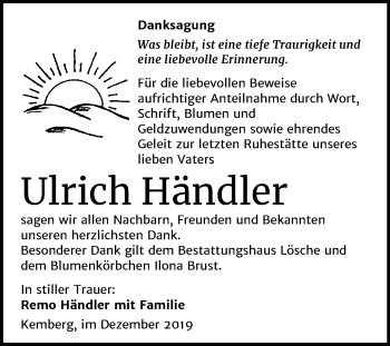 Traueranzeige von Ulrich Händler von Super Sonntag Wittenberg