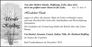 Traueranzeige von Ursula Kießling von Mitteldeutsche Zeitung Sangerhausen