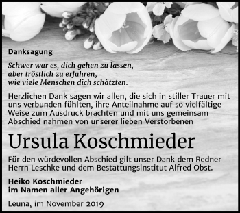 Traueranzeige von Ursula Koschmieder von Mitteldeutsche Zeitung Merseburg/Querfurt