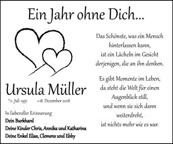Traueranzeige von Ursula Müller von Wochenspiegel Wittenberg