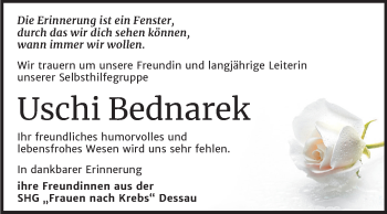 Traueranzeige von Uschi Bednarek von Mitteldeutsche Zeitung Dessau-Roßlau