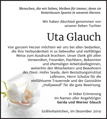 Traueranzeige von Uta Glauch von Mitteldeutsche Zeitung Wittenberg