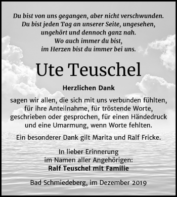 Traueranzeige von Ute Teuschel von Mitteldeutsche Zeitung Wittenberg