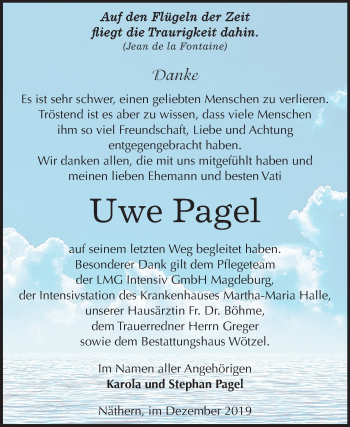 Traueranzeige von Uwe Pagel von Mitteldeutsche Zeitung Zeitz
