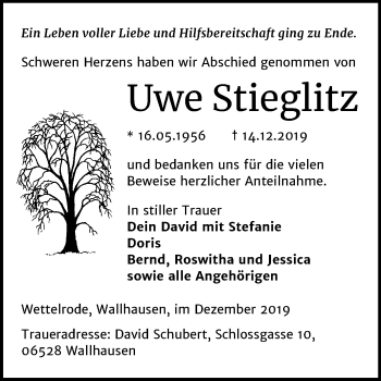 Traueranzeige von Uwe Stieglitz von Mitteldeutsche Zeitung Sangerhausen