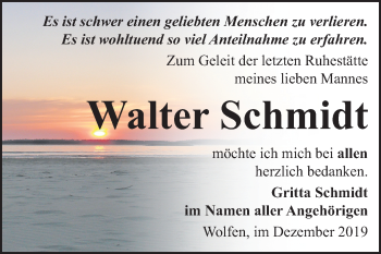Traueranzeige von Walter Schmidt von Mitteldeutsche Zeitung Bitterfeld