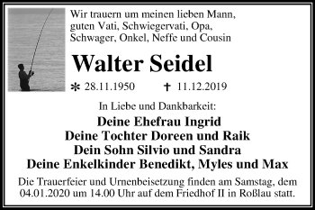 Traueranzeige von Walter Seidel von Mitteldeutsche Zeitung Dessau-Roßlau