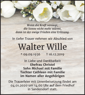 Traueranzeige von Walter Wille von Mitteldeutsche Zeitung Bitterfeld