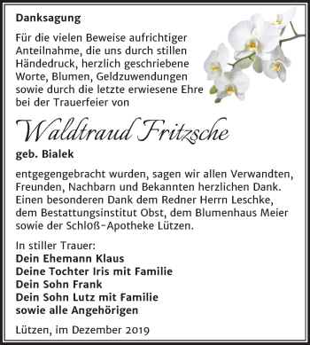 Traueranzeige von Waltraud Fritzsche von Wochenspiegel Weißenfels