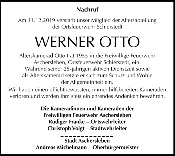 Traueranzeige von Werner Otto von Wochenspiegel Aschersleben