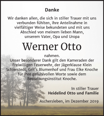 Traueranzeige von Werner Otto von Mitteldeutsche Zeitung Aschersleben