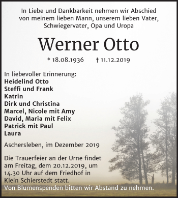 Traueranzeige von Werner Otto von Mitteldeutsche Zeitung Aschersleben