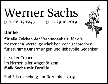 Traueranzeige von Werner Sachs von Mitteldeutsche Zeitung Wittenberg