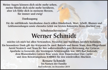 Traueranzeige von Werner Schmidt von Super Sonntag Quedlinburg