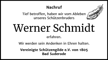 Traueranzeige von Werner Schmidt von Mitteldeutsche Zeitung Quedlinburg