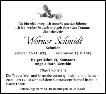 Traueranzeige von Werner Schmidt von Mitteldeutsche Zeitung Halle/Saalkreis