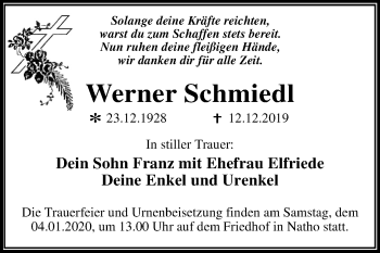 Traueranzeige von Werner Schmiedl von Mitteldeutsche Zeitung Dessau-Roßlau